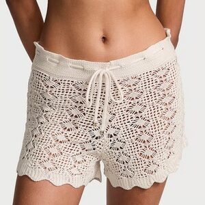 🆕 VICTORIA'S SECRET VS SWIM BEACHWEAR CROCHET SWIM BEACH SHORTS NATURAL L 12-14